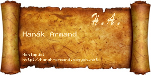 Hanák Armand névjegykártya